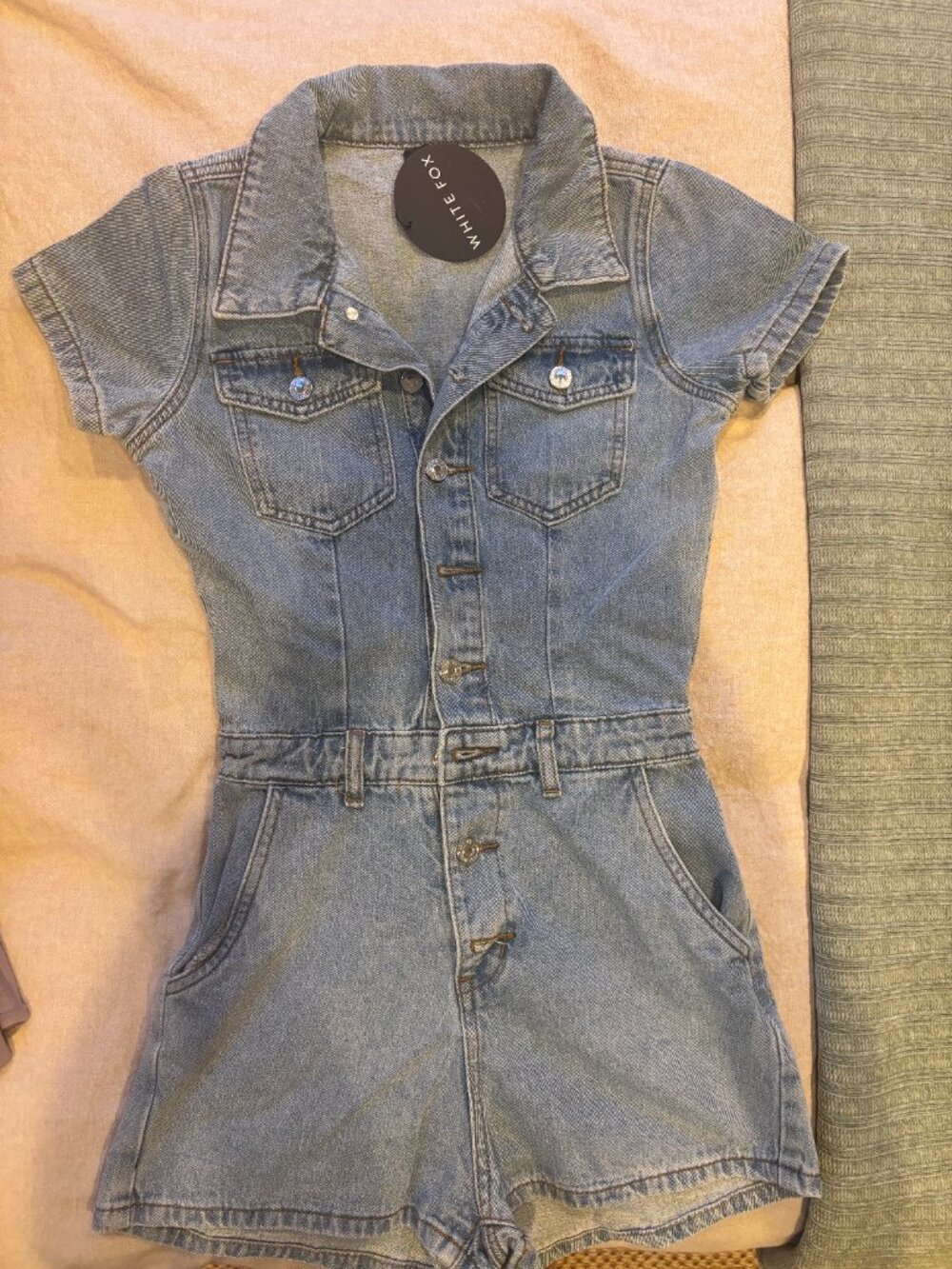 White Fox Made For Her Playsuit - Mid Blue Wash